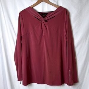 Thalia Sodi Womens Twist Neck Long Sleeve Zipper Cuff Top Size XL Mauve Purple